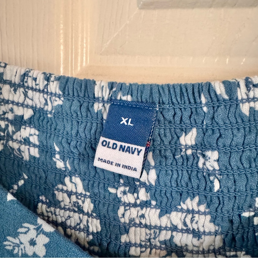 Flutter-Sleeve Crepe Midi Dress, blue with white floral, size XL NWT - Picture 3 of 10